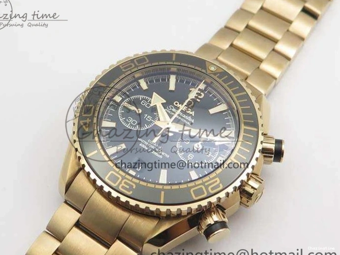 0517 Seamaster Pro Chrono RG Best Edition Black Ceramic Black Dial On RG Bracelet A ComfortFit 8130